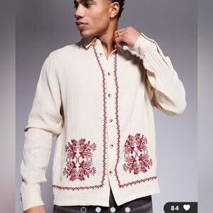 Men's Cream Jacket with Red Embroidery